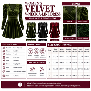 Square Women's Velvet V-Neck A-Line Dress infographic