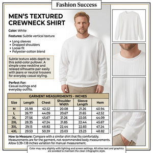 White textured crewneck shirt square infographic