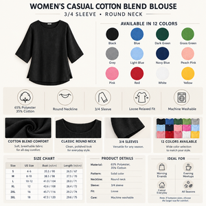 Women's Casual Cotton Blend Blouse Infographic