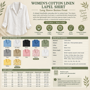 Women's Cotton Linen Lapel Shirt Infographic - No Model