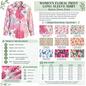 Women's Floral Print Long Sleeve Shirt Infographic - No Model