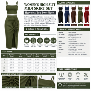 Women's High Slit Midi Skirt Set Infographic - No Model