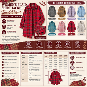 Women's Plaid Shirt Jacket Infographic - No Model