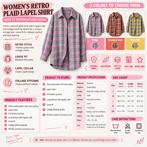 Women's Retro Plaid Lapel Shirt Infographic - No Model