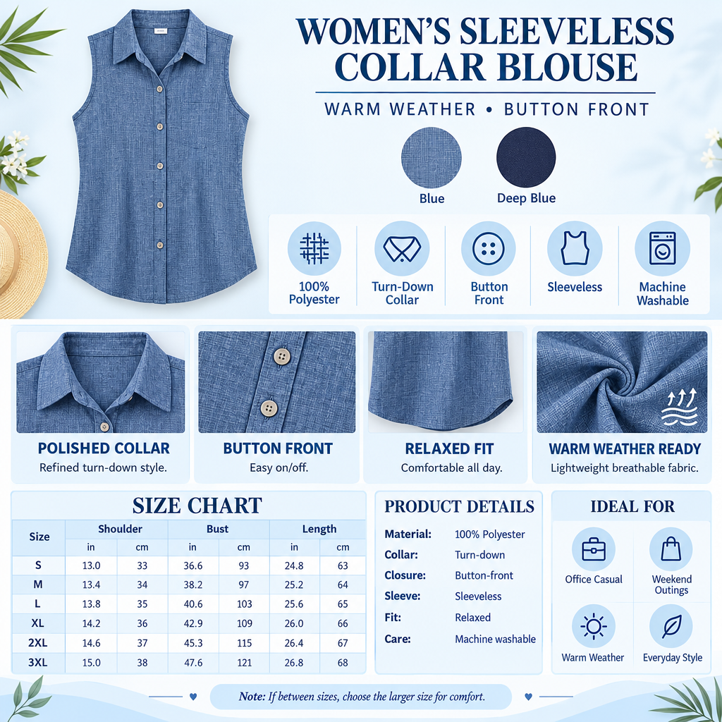 Women's Sleeveless Collar Blouse Infographic