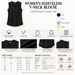 Women's Sleeveless V-Neck Blouse Infographic