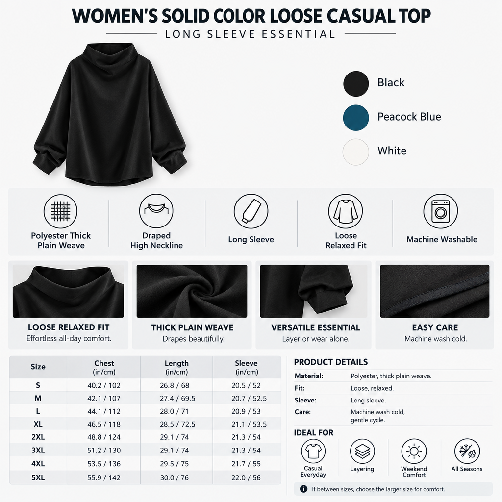 Women's Solid Color Loose Casual Top Infographic