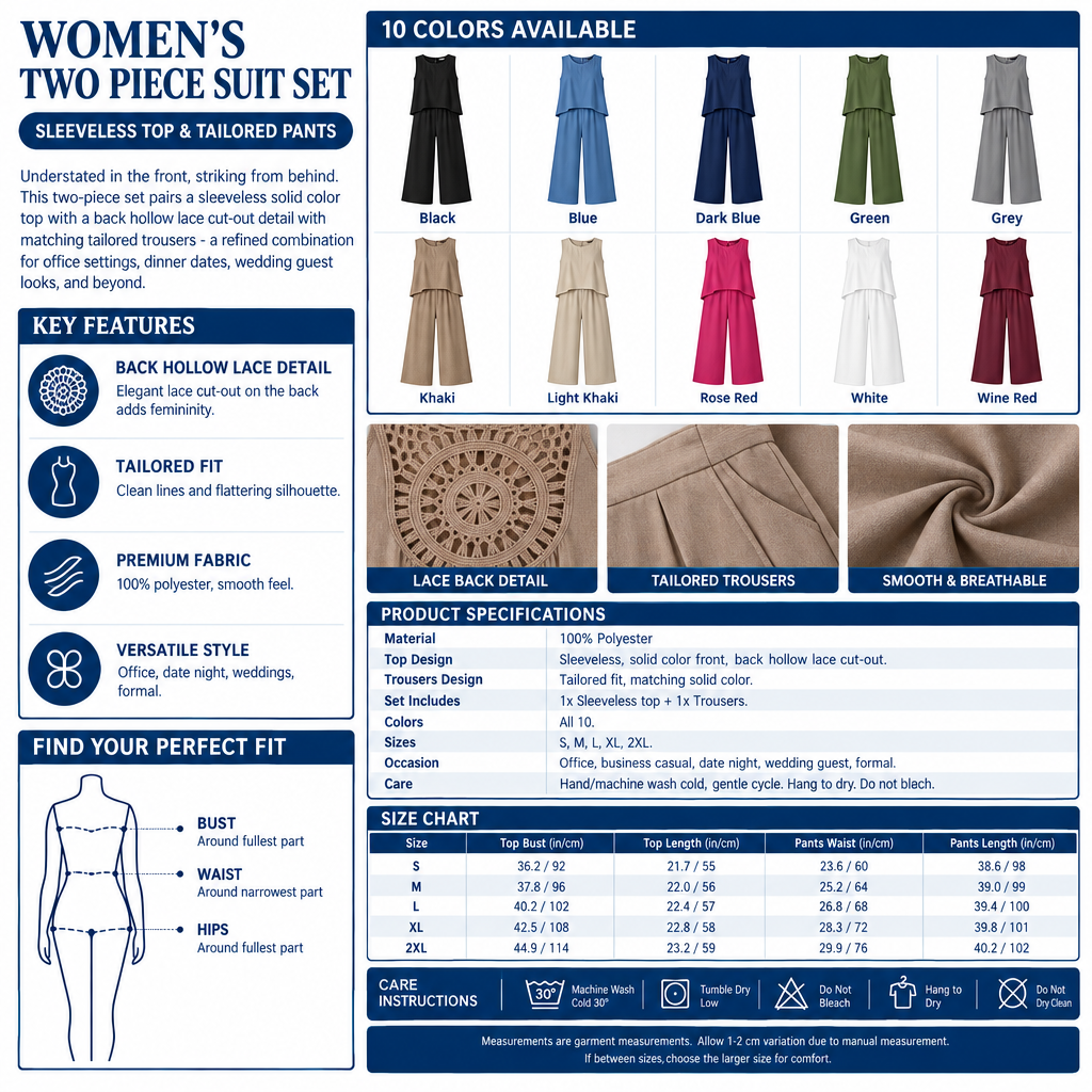 Women's Two-Piece Suit Set Infographic - No Model