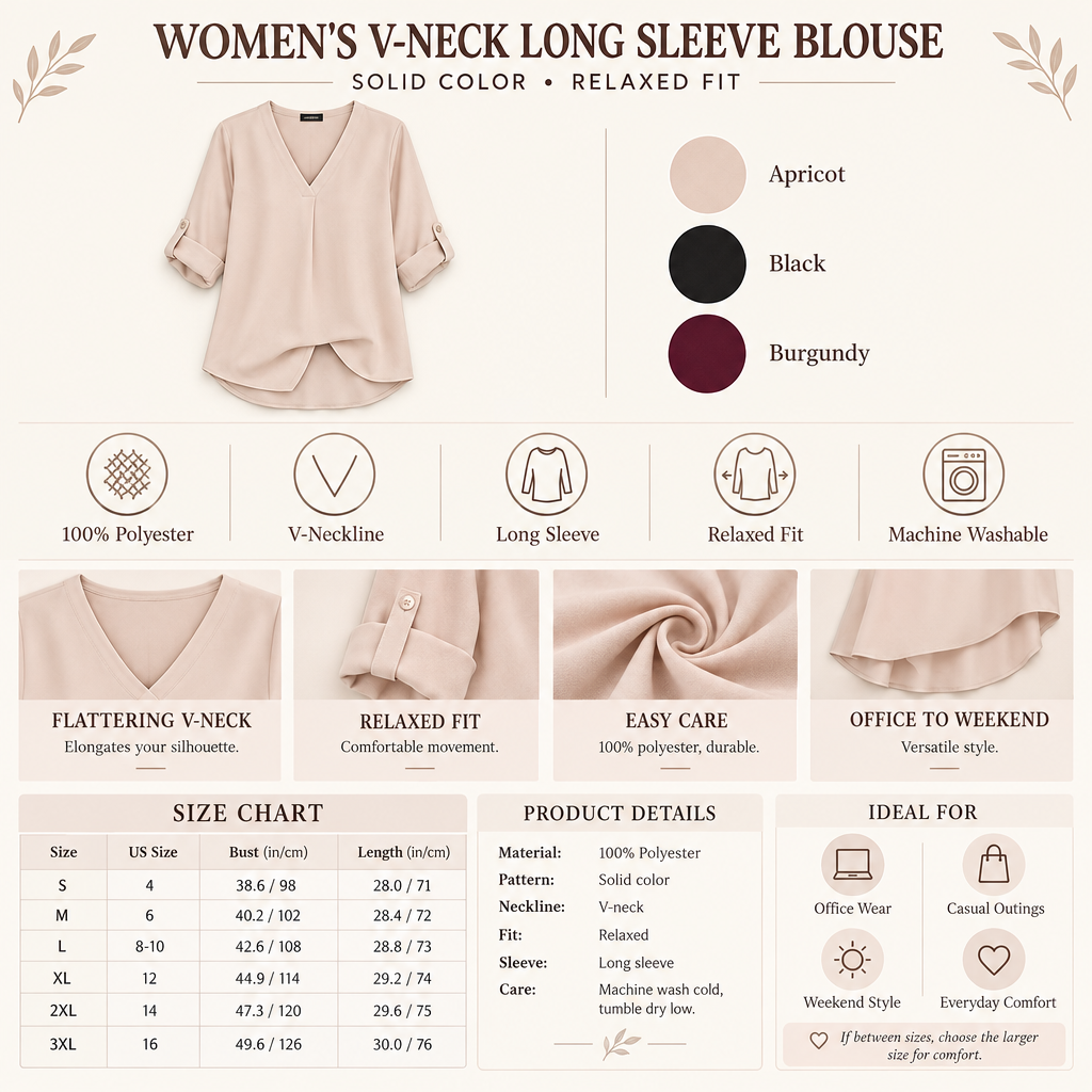 Women's V-Neck Blouse Infographic
