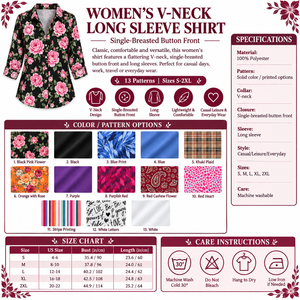 Women's V-Neck Long Sleeve Shirt - Corrected Infographic
