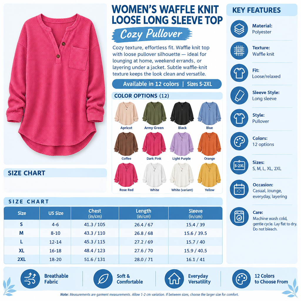 Women's Waffle Knit Top Infographic - No Model